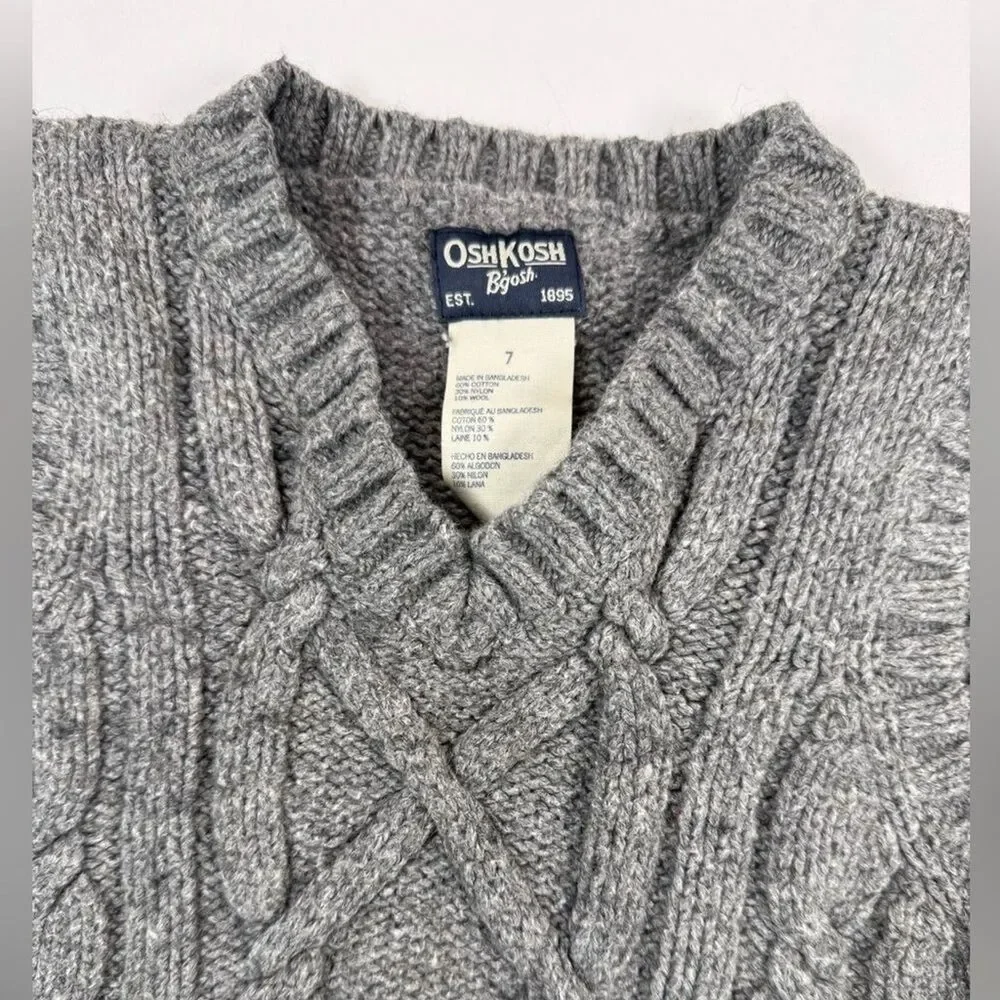 VINTAGE OSHKOSH B’GOSH Gray Cable Knit Sweater Vest Kids Size 7 Preppy Coastal